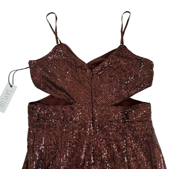 SAYLOR Harmonie Chocolate Brown Sequin Midi Cocktail Dress Women’s Size Large - Picture 9 of 10